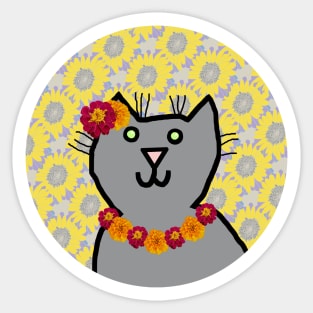 Marigold Floral Cat Portrait Sticker